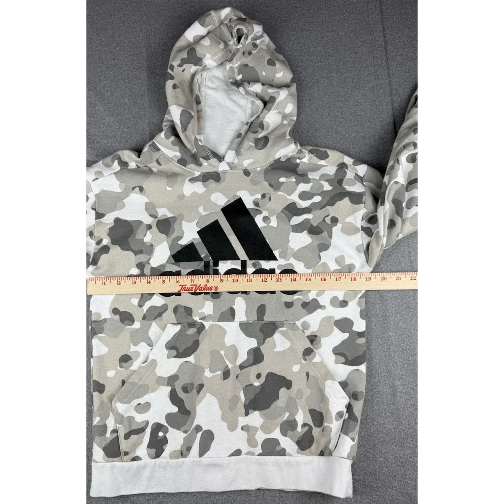 Adidas Camo Hoodie Large Gray White Pullover Fleece Logo Sweatshirt